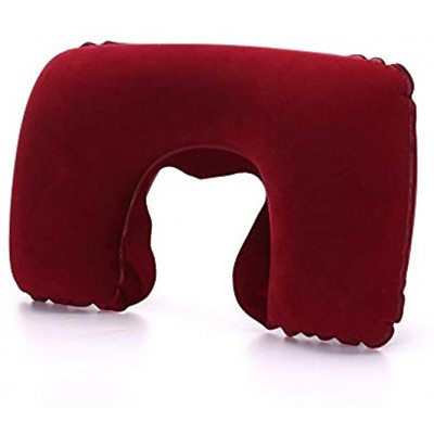 Outdoor Travel Inflatable Pillow Portable Folding U-Shaped Neck Flocking Inflatable Pillow Wine Red