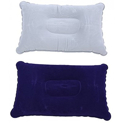 SZETOSY Inflatable Blow-up Camping Pillow,GOODCHANCEUK 2-Pack Neck Support Flight Cushion Rectangle Travel Comfort Sleep Soft Pillow 14.96"x 9.61" Blue&Grey