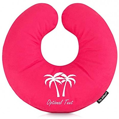 The JetRest Travel Pillow Personalised with Travel Icons Fuchsia Pink Palm Tree