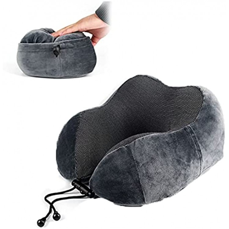 Travel pillow-100% memory foam neck pillow support pillow with storage function with eye mask and earplugs-suitable for family travel airplanes buses trains adjustable