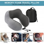 Travel Pillows Memory Foam Neck Pillow for Travel for Cars Trains Airplanes Flight Comfortable Neck and Head Support Pillow for Home Office Soft Travel Cushion for Sleeping Grey