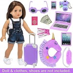 ZITA ELEMENT 16 pcs Doll Accessories Suitcase Travel Luggage for 18 Inch Doll Travel Carrier,Sunglasses Camera Computer Phone Pad Travel Pillow Blindfold Passport Tickets CashesDoll Is Not Included