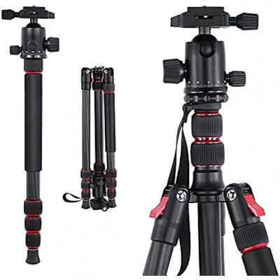 Andoer Camera Tripod Carbon Fiber Tripod with Quick Release 360 Degree Ball Head with Carry Bag 200cm 78.7in Adjustable Stand Monopod 12KG Payload
