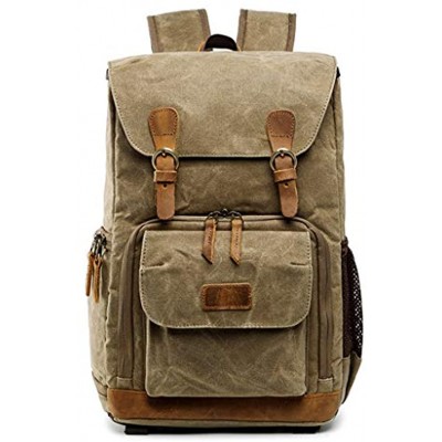 Release camera bag Batik Canvas Waterproof Photography Bag Outdoor Wear-resistant Large Photo Camera Backpack Men Color : Khaki