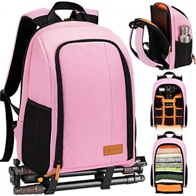TARION Camera Backpack Photography Backpack with Large Capacity Padded Insert 15'' Laptop Compartment Professional Waterproof Camera Bag for DSLR SLR Canon Nikon Fuji Sony Cameras Pink