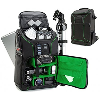 USA Gear Digital Camera Backpack DSLR Photo Bag with Comfort Design Waterproof Cover Laptop Storage Tripod Holder Adjustable Lens Storage Compatible with Full-Sized Digital Cameras Green