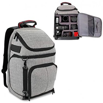 USA Gear DSLR SLR Camera Backpack with Padded Custom Dividers Tripod Holder Laptop Compartment Rain Cover and Accessory Storage for DSLR and Mirrorless Cameras Grey