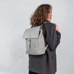 Backpack Women Grey Expatrié “Anouk” Daypack from Cotton Canvas & Vegan Leather Small Womens Backpacks Modern 10 Litre Bag with Laptop Compartment & Magnetic Clasp