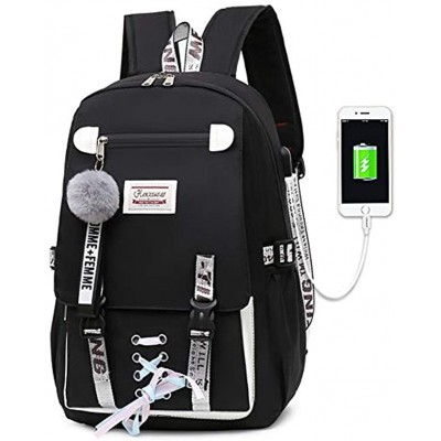 HANXIUCAO Girls Backpack Teens Schoolbag for Women 20-35L College Girls Bookbag USB Charging and HeadsetPort Laptop Backpack Student Daypack