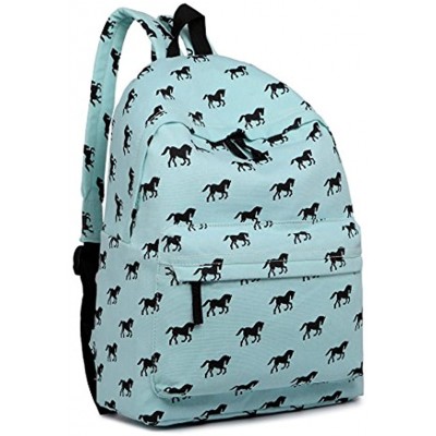 Kono School Bags for Boys and Girls Rucksack Canvas Horse Printing Backpack Students Teenagers Bookbag Casual Daypack Blue