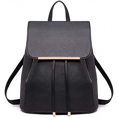 Miss Lulu Fashion Saffiano Pu Leather Satchel Backpack Travel Bag Schoolbags for Girls Women Black