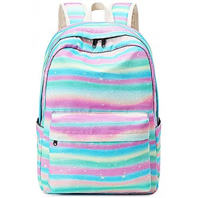 Xinveen Striped Rainbow Backpack Kids Twinkle School Bag Lightweight Laptop Backpack Multifunction Travel Daypack Gift for Teen Girls Women