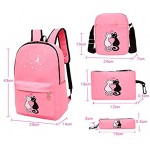 4Pcs Star Cat Prints Canvas Casual Daypack for Girls Bookbag School Backpack Set with Crossbody Bag