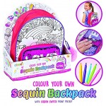 abeec Colour Your Own Backpack Design Your Own Backpack with Sequin Front Pocket and Coloured Pens Arts and Crafts Activity Set Colour Your Own Bag for Girls 6+