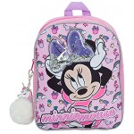 Disney Minnie Mouse Girls Backpack with Glitter Sequin Bow Kids School Toddler Nursery Lunch Bag Junior Rucksack Book Carry On with Unicorn Pom