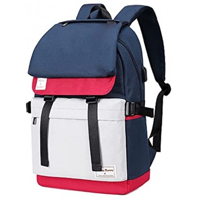 School Backpacks for Teen Girls Boys Men Women-Travel Laptop Student Backpack with USB Port Blue and White,XL