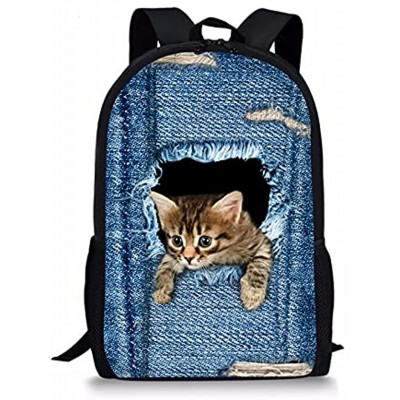 Showudesigns Kids Rucksack Boys Cute Printing Denim Cat Children Girls Backpack Polyester School Bag