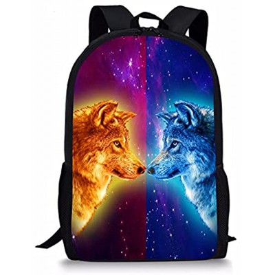 Showudesigns Kids Wolf Rucksack Boys Galaxy School Backpack for Girls Elementary School Bags Bookbag Teens
