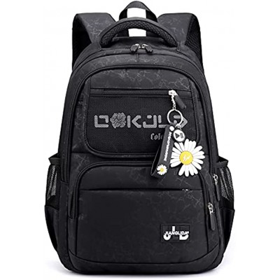 Suweir School Bag for Teenage Girls Backpack Multi-Pocket Waterproof Bookbag Large Capacity Casual Laptop Daypack School Rucksack with Laptop Compartment & Daisy Pendant Travel Hiking Camping Casual