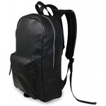 18 Black Genuine Leather Laptop Backpack Water Resistant Casual Office Work Professional College Bookbag Comfortable Lightweight Travel Rucksack Men
