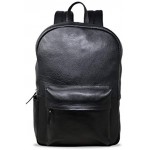 18 Black Genuine Leather Laptop Backpack Water Resistant Casual Office Work Professional College Bookbag Comfortable Lightweight Travel Rucksack Men