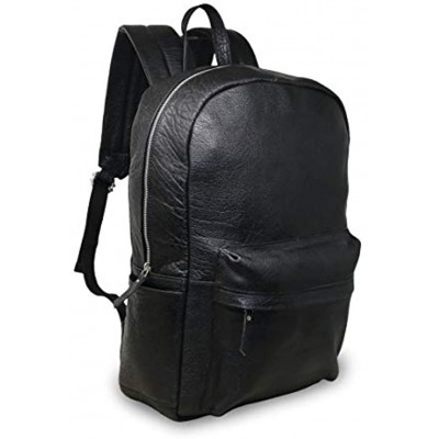 18" Black Genuine Leather Laptop Backpack Water Resistant Casual Office Work Professional College Bookbag Comfortable Lightweight Travel Rucksack Men