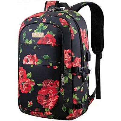 Anti Theft Backpack,15.6-17.3 Inch Business Travel Laptop Backpack with USB Charging Port and Lock Slim Water Resistant Bag Laptop Rucksack Bag for Women Girls Business Travel Flower Pattern