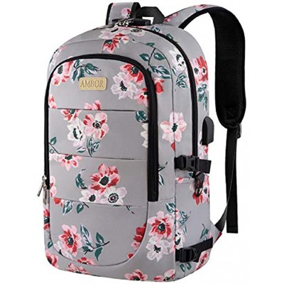 Anti Theft Laptop Backpack,15.6-17.3 Inch Business Travel Laptop Backpack with USB Charging Port and Lock Slim Water Resistant Bag Laptop Rucksack Bag for Women GirlsFlower Pattern