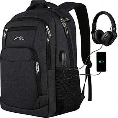 Backpack Mens Laptop Backpack with USB Charging Port Business Travel Durable Laptop Bag,Water Resistant Backpack Fits 17.3 Inch Laptop