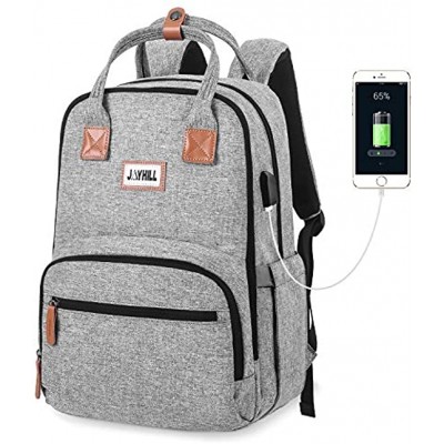 JOYHILL Travel Laptop Backpack College Rucksack Multipurpose Business Casual Daypack with USB Charging Port for Women Men Fits 15.6 Inch Laptop Grey