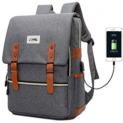 JOYHILL Vintage Laptop Backpack Slim Fashion Travel Daypack Casual Rucksack for Women Men Work Business College School Fits 15.6 Inch Laptop Tablet & Notebook Grey with USB…