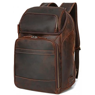 Lannsyne SmartTrip Vintage Full Grain Leather Backpack For Men fits 16" Laptop Travel Carry-On Rucksack