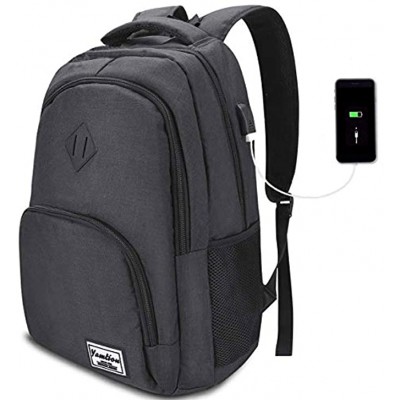 Laptop Backpack School Backpack Computer Backpack with Laptop Compartment and USB Charging Port B6-Black 17.3 inch