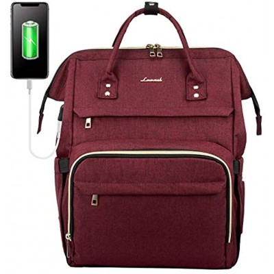 LOVEVOOK Laptop Backpack fashion Daypack fits 17 Inch Large Computer Bag with USB Charging Port for School Work Travel Business  Wine Red