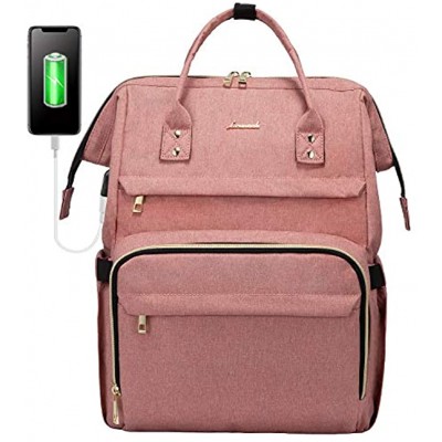 LOVEVOOK Laptop Backpack Womens Computer Rucksack Casual Daypack School Waterproof Bag with USB Charging Port fits 14 15.6 17inch for Work Travel Business College 17 inch Light Pink