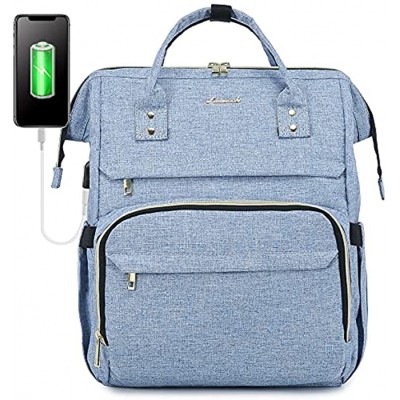 LOVEVOOK Laptop Backpack Womens Computer Rucksack Casual Daypack School Waterproof Bag with USB Charging Port fits 14 15.6 17inch for Work Travel Business College 15.6inch Light Blue