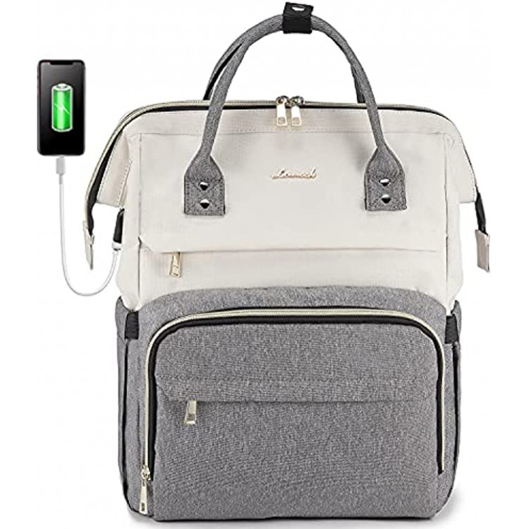 LOVEVOOK Women's Backpack with Laptop Compartment 17 Inch Laptop Backpack Waterproof School Backpack Girls’ Bag with USB Charging Port Beige Grey