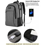 MATEIN Travel Laptop Backpack Work Bag Lightweight Laptop Bag with USB Charging Port Anti Theft Business Backpack Water Resistant School Rucksack Gifts for Men and Women Fits 15.6 Inch Laptop-Grey