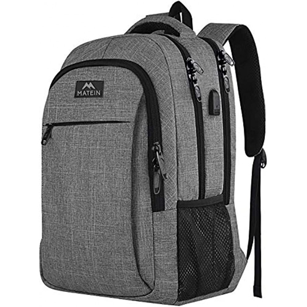 MATEIN Travel Laptop Backpack Work Bag Lightweight Laptop Bag with USB Charging Port Anti Theft Business Backpack Water Resistant School Rucksack Gifts for Men and Women Fits 15.6 Inch Laptop-Grey