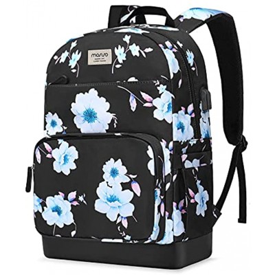MOSISO 15.6-16 inch Laptop Backpack for Women Girls Polyester Anti-Theft Casual Daypack Bag with Luggage Strap&USB Charging Port Sampaguita Flower Travel Business College School Bookbag Black