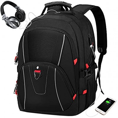 NEWHEY Laptop Backpack Mens Extra Large 17.3 Inch Laptop Rucksack Waterproof School Bag with USB Charging Port Business Travel Laptop Backpack Black