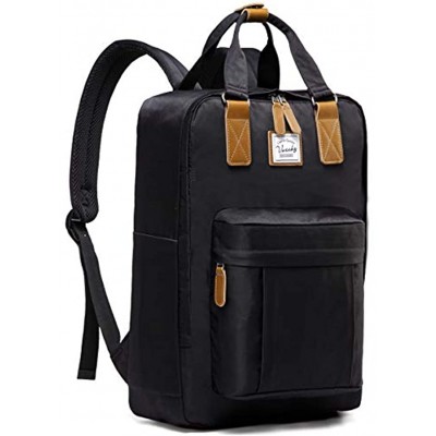 VASCHY Backpack for Women Men Vintage School Backpack Travel Work Rucksack Water Resistant Daypack with Button Top Handle Black