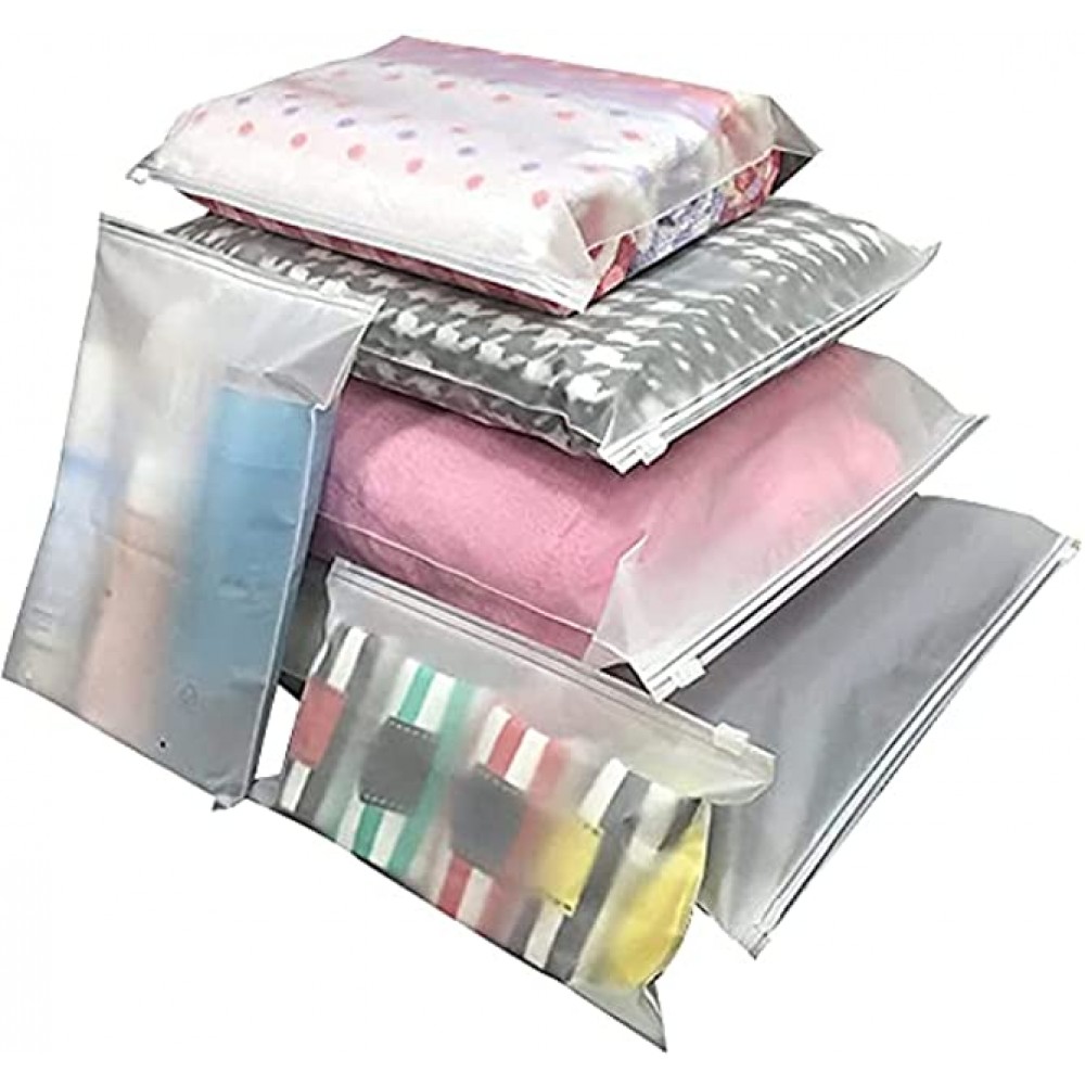 12 Pcs Frosted Resealable Bag Travel Storage Clothes Bags in 6 Sizes Large Plastic Zip-lock Seal Storage Bags Travel Pouch Luggage Organiser Pouch Bags for Clothes School Trip