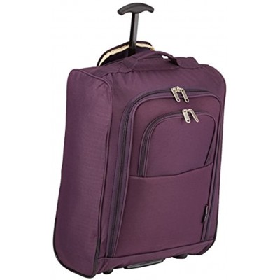 5Cities 50cm Lightweight Trolley Hand Luggage Bag Approved Ryanair & Easyjet 2 Wheel Cabin Carry On Board Baggage. 42L Travel Suitcase Bag with Padlock. 50CM Plum