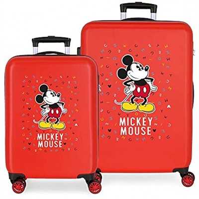 Disney Have a good day Mickey Red Luggage Set 55 68 cm Rigid ABS Combination Lock 104 Litre 4 Double Wheels Hand Luggage