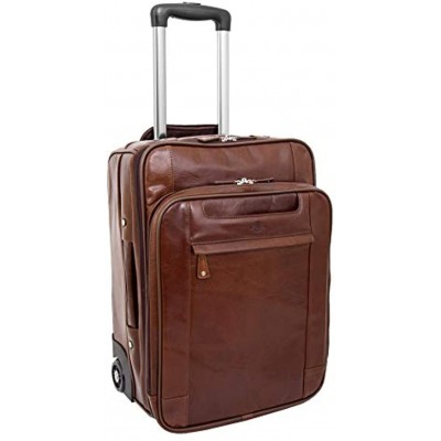 Leather Cabin Size Suitcase Wheeled Travel Luggage Trolley Bag Kingston Brown