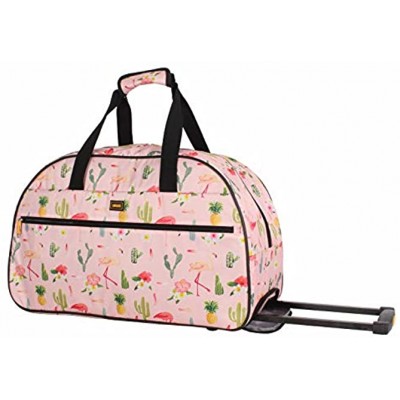 Lucas Designer Carry On Luggage Collection Lightweight Pattern 22 Inch Duffel Bag- Weekender Overnight Business Travel Suitcase with 2- Rolling Spinner Wheels 22in Flamingo Party