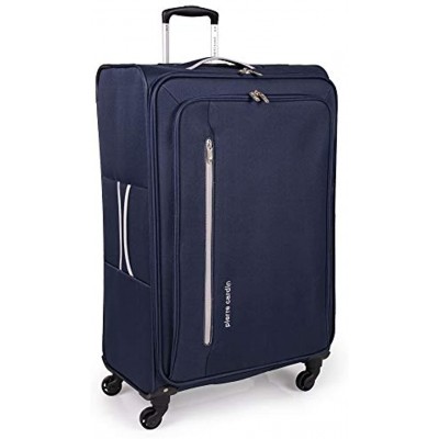 Pierre Cardin Cion Soft Sided Luggage with Stress Tested Durable Wheels | Telescopic Drag Handle Suitcase with Packing Straps CL610M Large Navy & Grey
