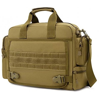 BAIGIO 14“ Laptop Bags Mens Tactical Briefcase Outdoor Molle Shoulder Messenger Bag Multi-Function Computer Handbag Brown 16.9" x 11.4" x 4.7"