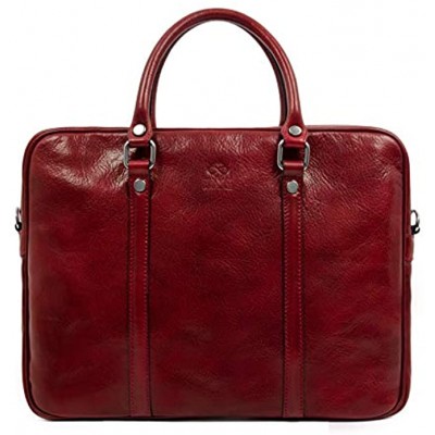 Leather Briefcase Bag Slim Full Grain Leather Laptop Messenger Red Time Resistance